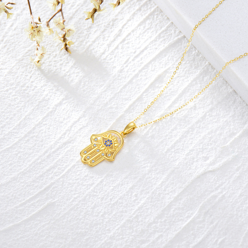 قلادة من الذهب الأبيض عيار 10 قيراط مرصعة بالزركونيا المكعبة وعين الشر ويد الخماسية-4