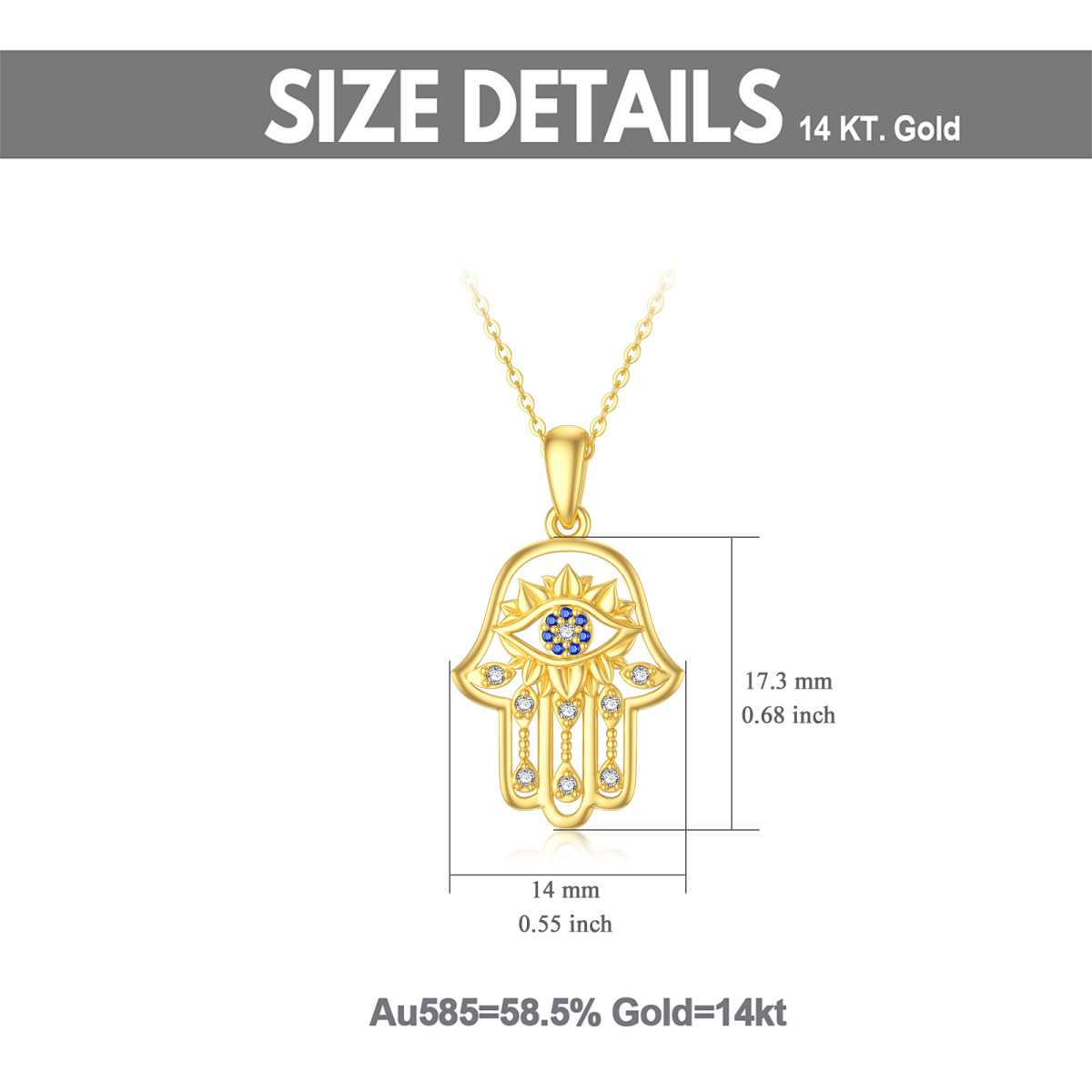 14-karatowy złoty naszyjnik z cyrkoniami Evil Eye & Hamsa Hand Pendant-5