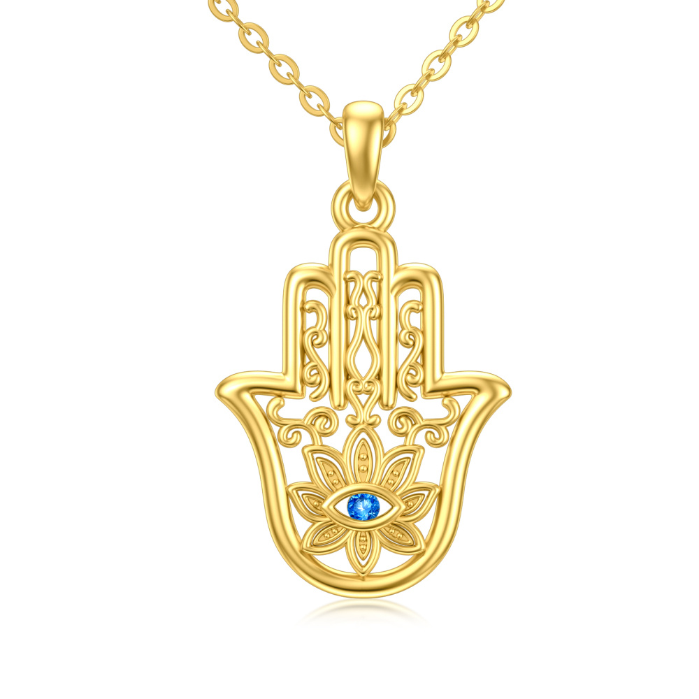 10K Oro Cúbico Zirconia Mal de Ojo y Hamsa Mano Collar Colgante-1