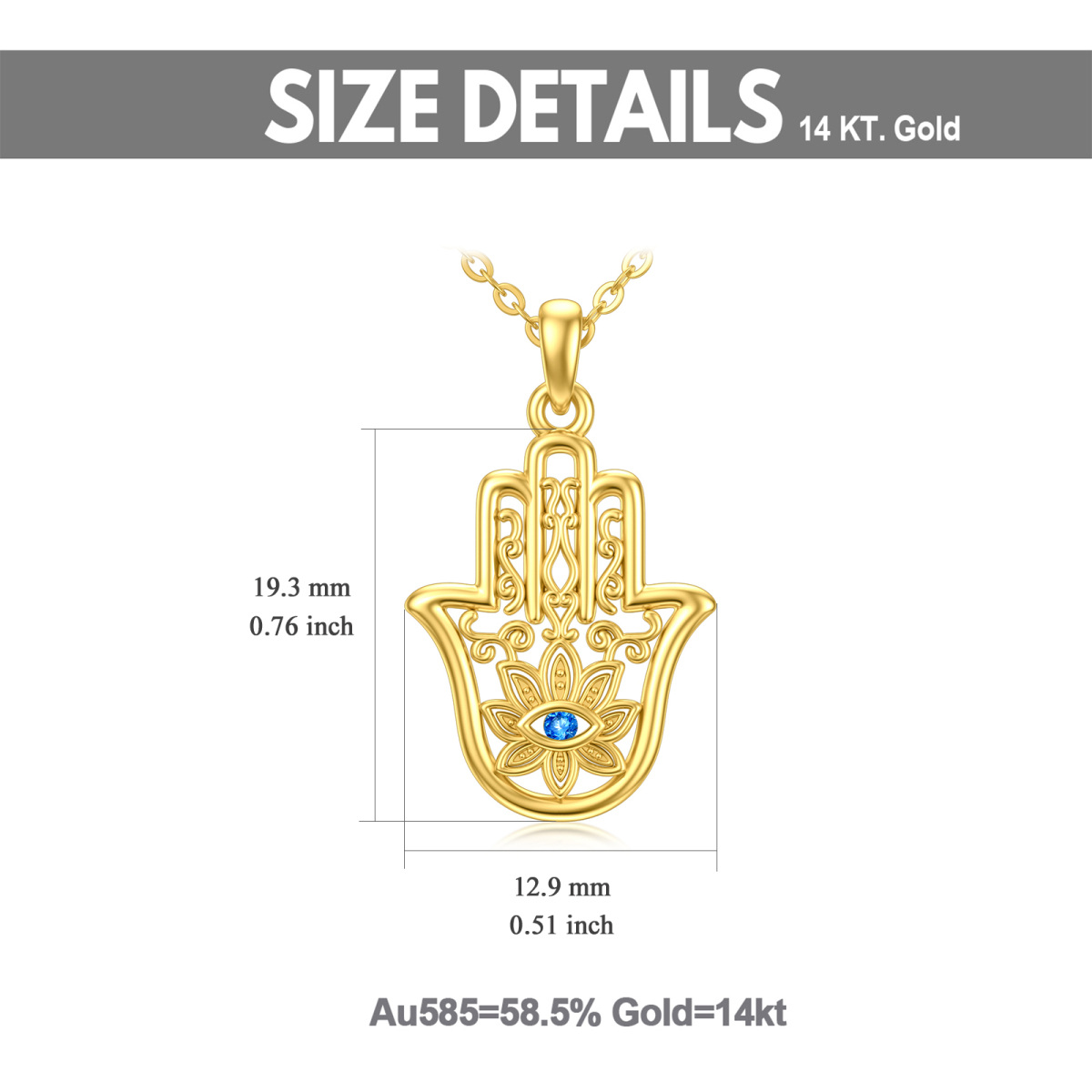 14K Oro Cúbico Zirconia Mal de Ojo y Hamsa Mano Collar Colgante-6