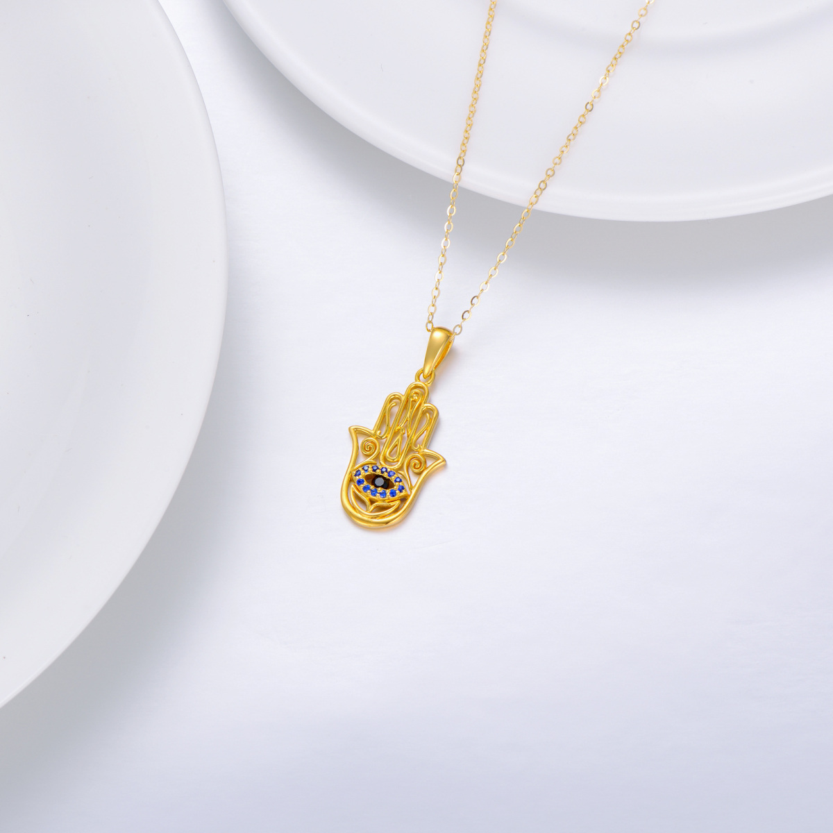 14K Gold Cubic Zirkonia Evil Eye & Hamsa Hand Anhänger Halskette-4