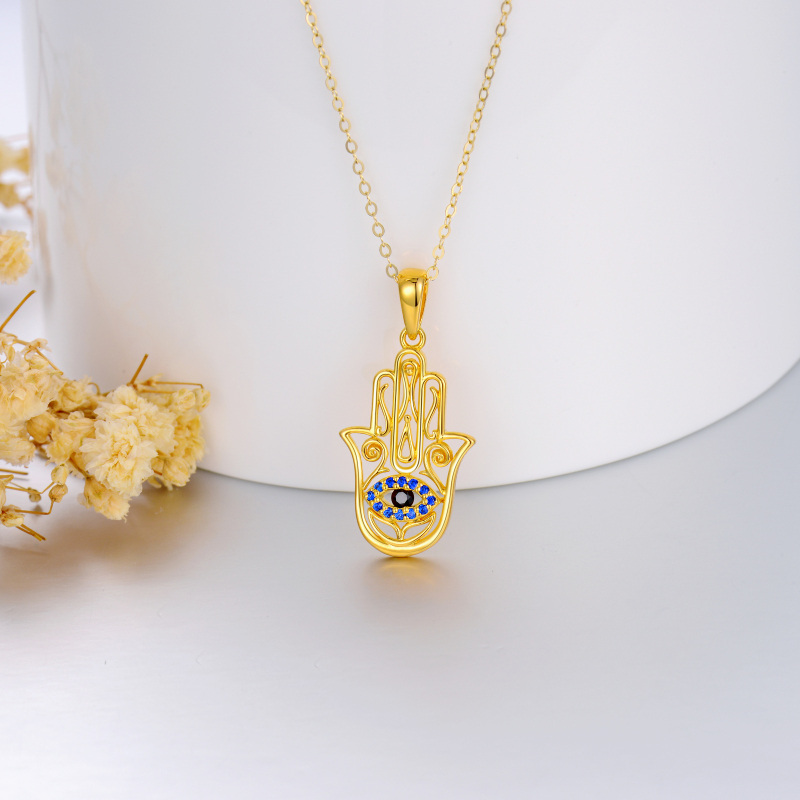 18K Gold Cubic Zirkonia Evil Eye & Hamsa Hand Anhänger Halskette-5