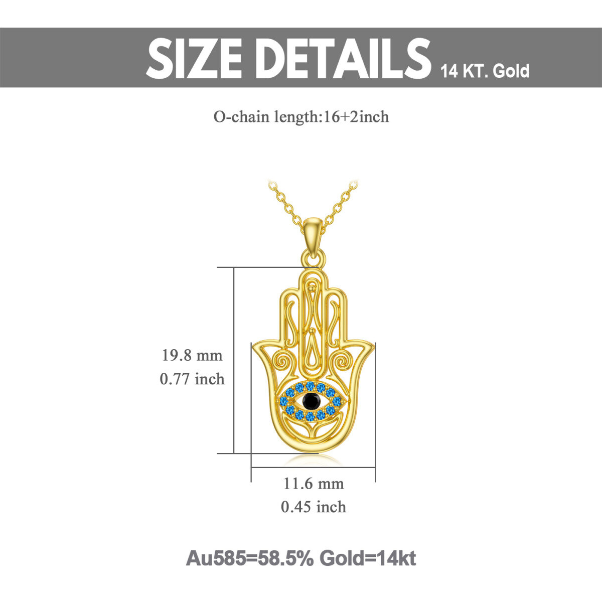 14-karatowy złoty naszyjnik z cyrkoniami Evil Eye & Hamsa Hand Pendant-6