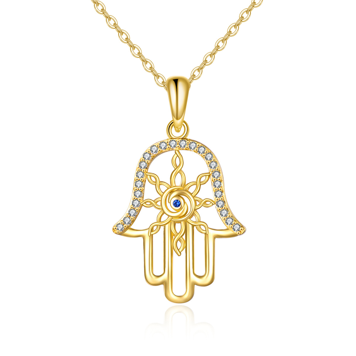 Collar Colgante Mano Hamsa y Mal de Ojo Oro 14K-1