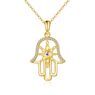 10K Gold Evil Eye & Hamsa Hand Pendant Necklace-48