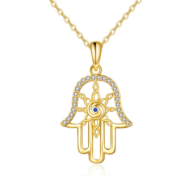 14-karatowy złoty naszyjnik Evil Eye & Hamsa Hand Pendant