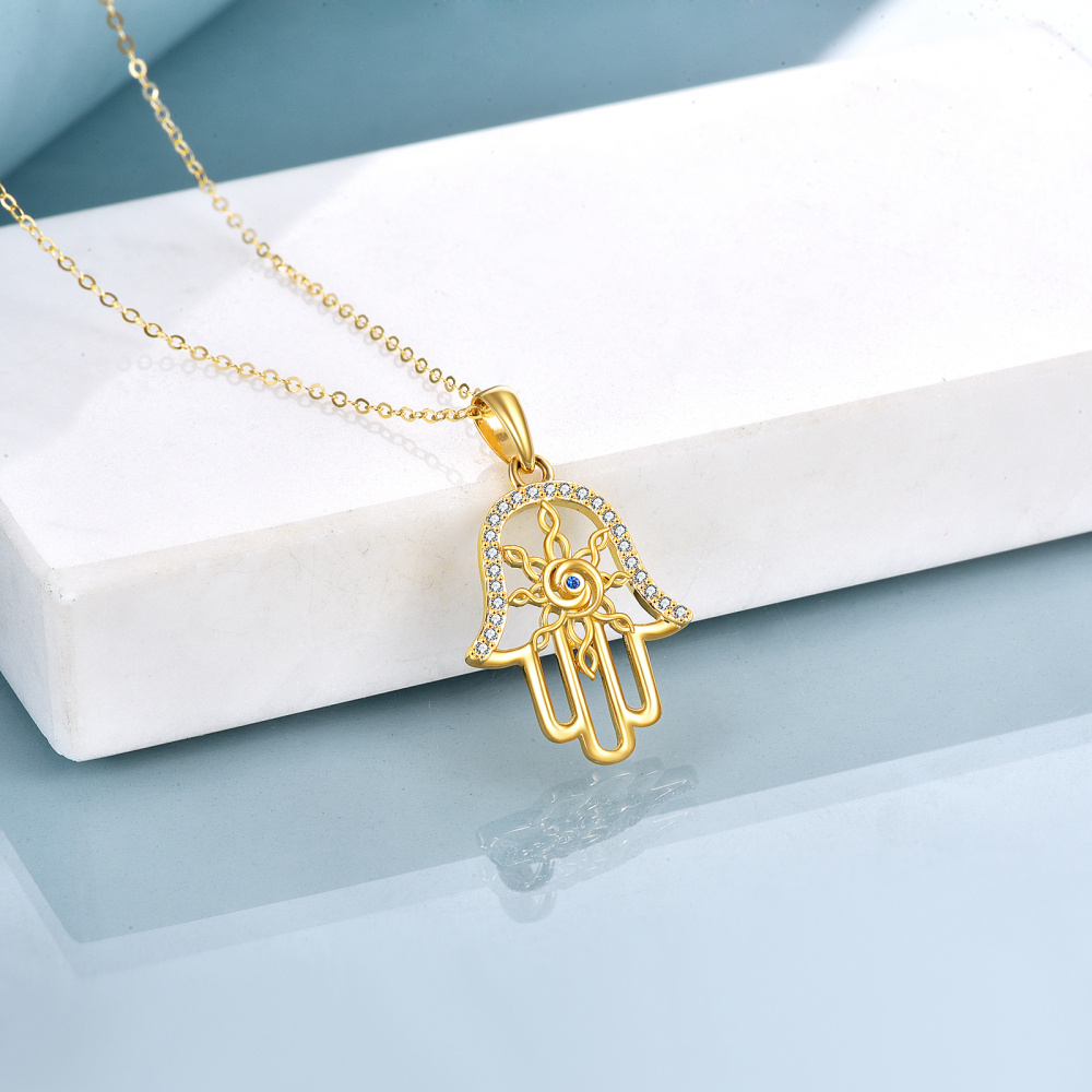 10K Gold Evil Eye & Hamsa Hand Pendant Necklace-3