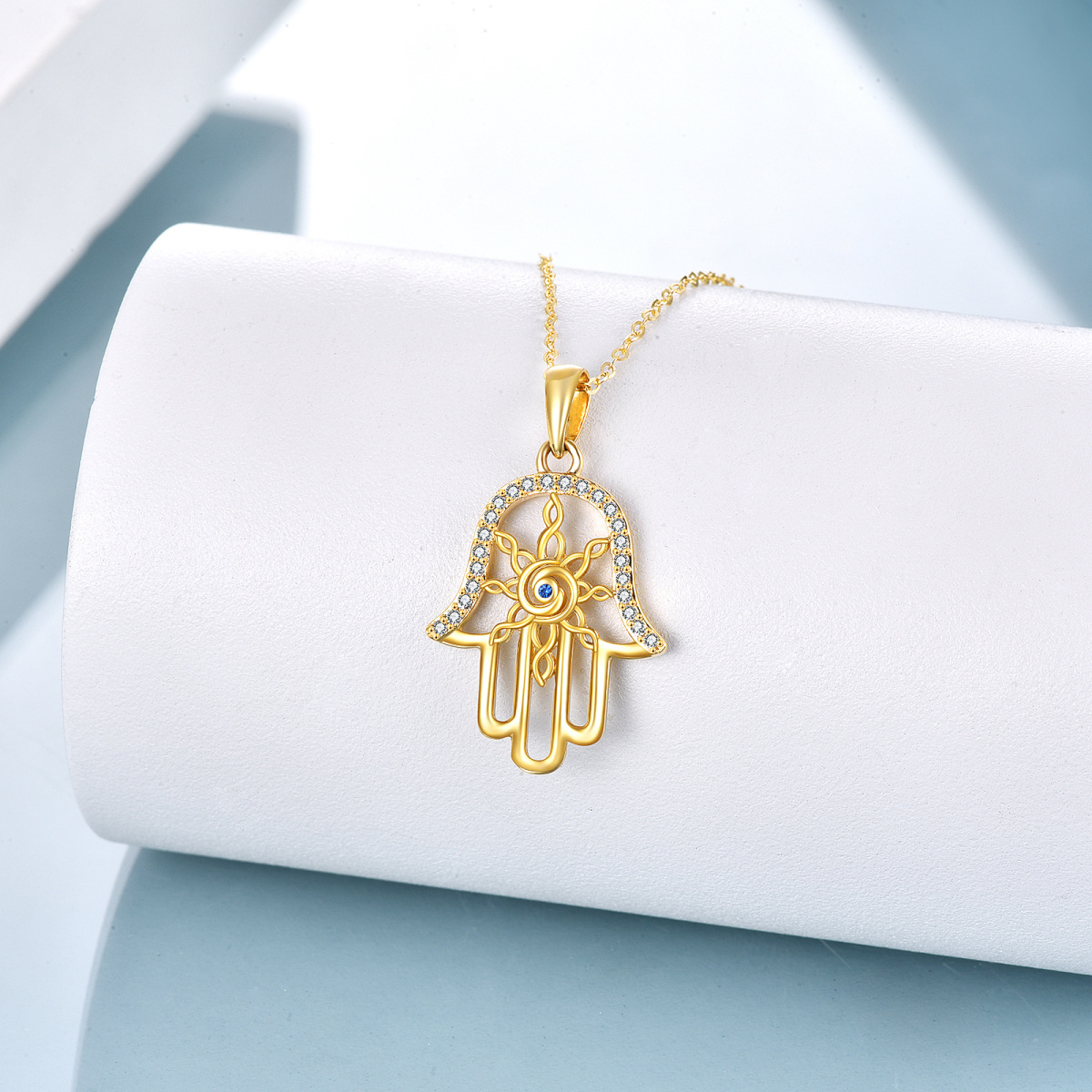 Collar Colgante Mano Hamsa y Mal de Ojo Oro 14K-4