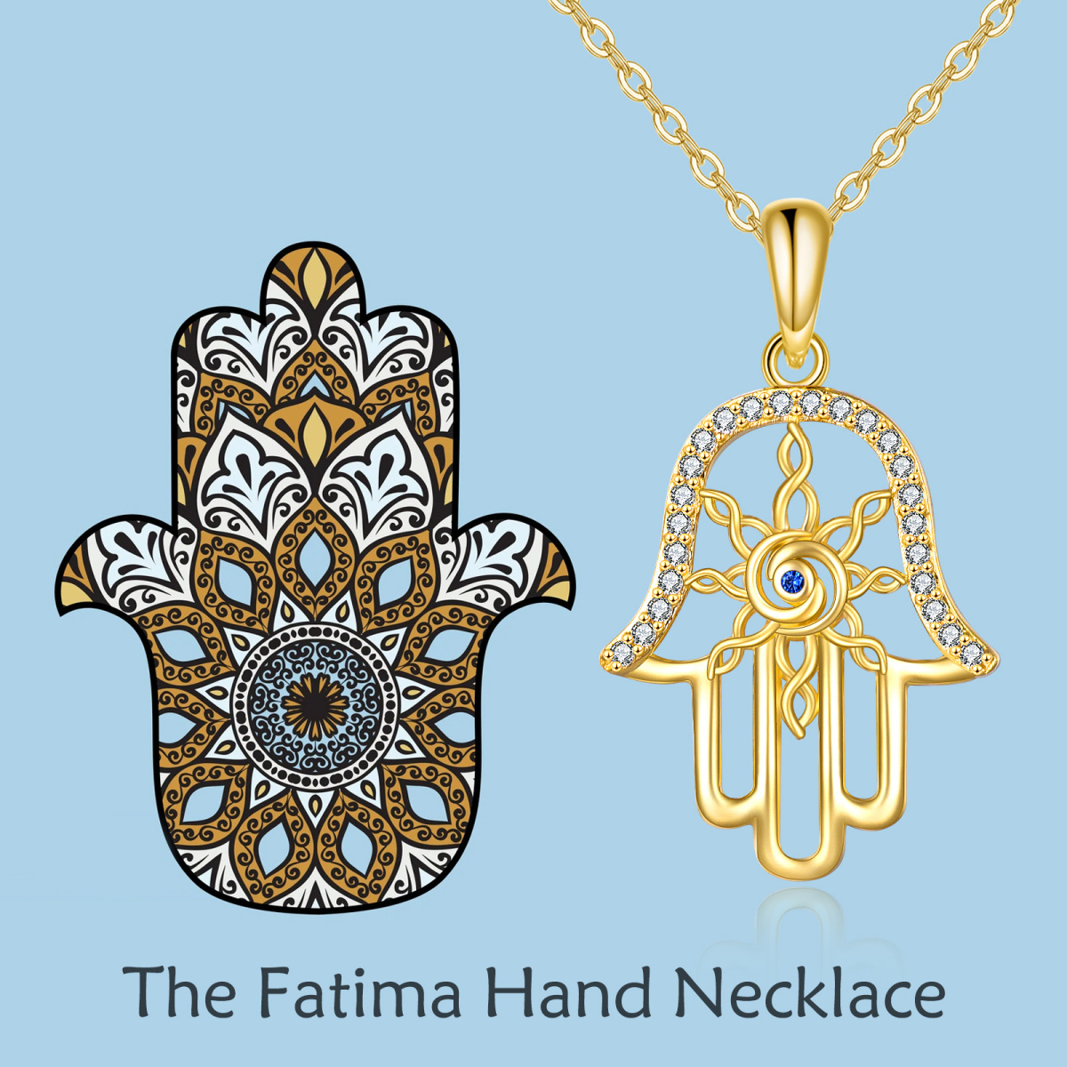 Collar Colgante Mano Hamsa y Mal de Ojo Oro 14K-5