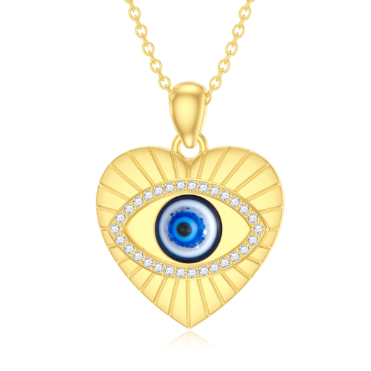 Collana con ciondolo a cuore e occhio maligno in oro 14K con zirconia cubica