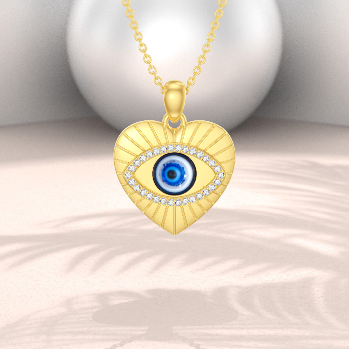 14K Gold Cubic Zirconia Evil Eye & Heart Pendant Necklace-4