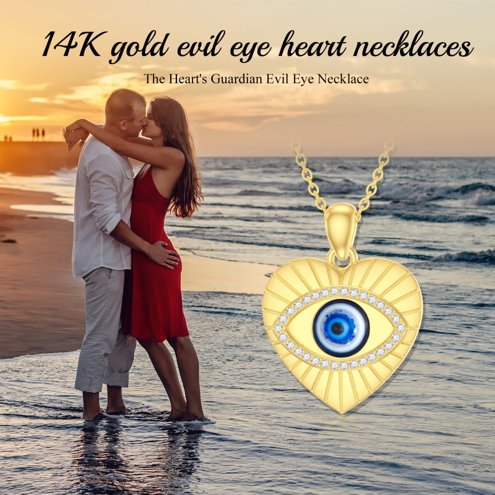 10K Gold Cubic Zirconia Evil Eye & Heart Pendant Necklace-6