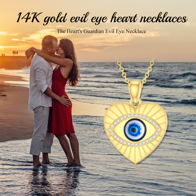 14K Gold Cubic Zirconia Evil Eye & Heart Pendant Necklace-6