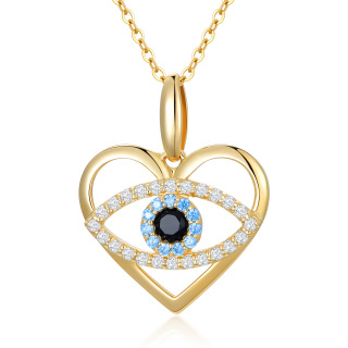 10K Gold Cubic Zirconia Evil Eye & Heart Pendant Necklace-27