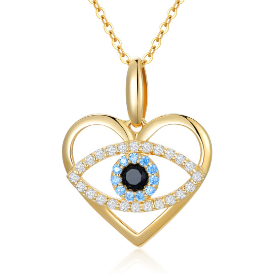 Collana con ciondolo a cuore e occhio maligno in oro 14K con zirconia cubica