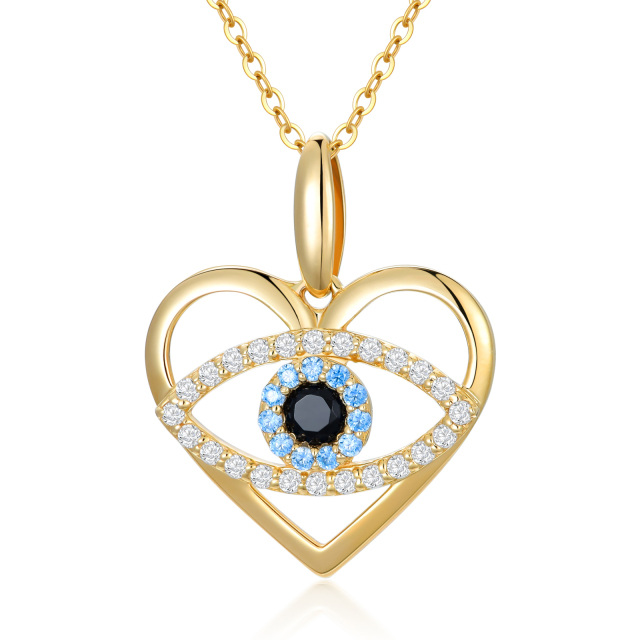 14K Gold Cubic Zirconia Evil Eye & Heart Pendant Necklace-3