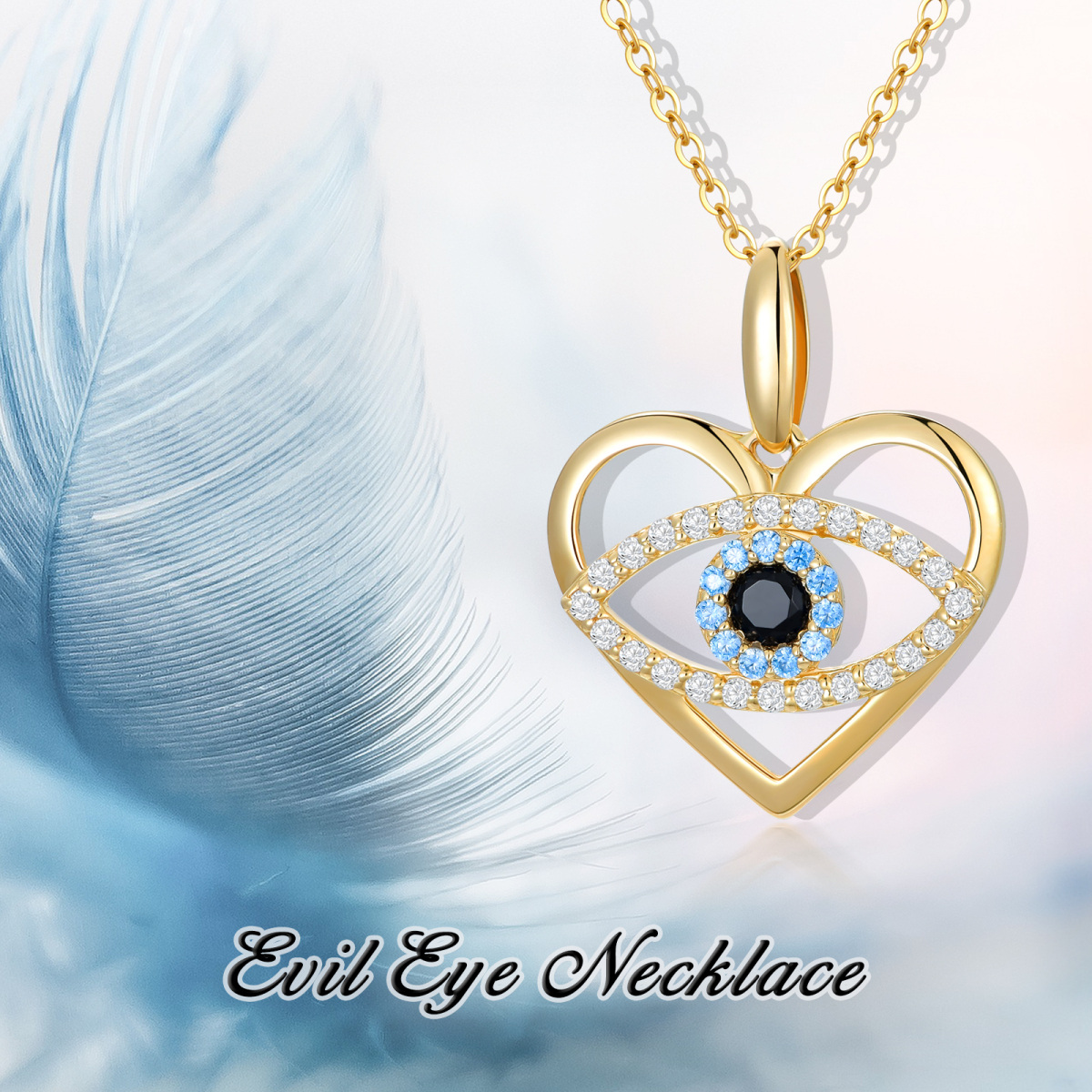 10K Gold Cubic Zirconia Evil Eye & Heart Pendant Necklace-5