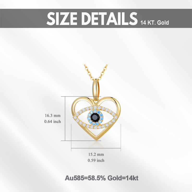 Collana con ciondolo a forma di cuore e occhio malvagio in oro bianco 10K con zirconi cubici-6
