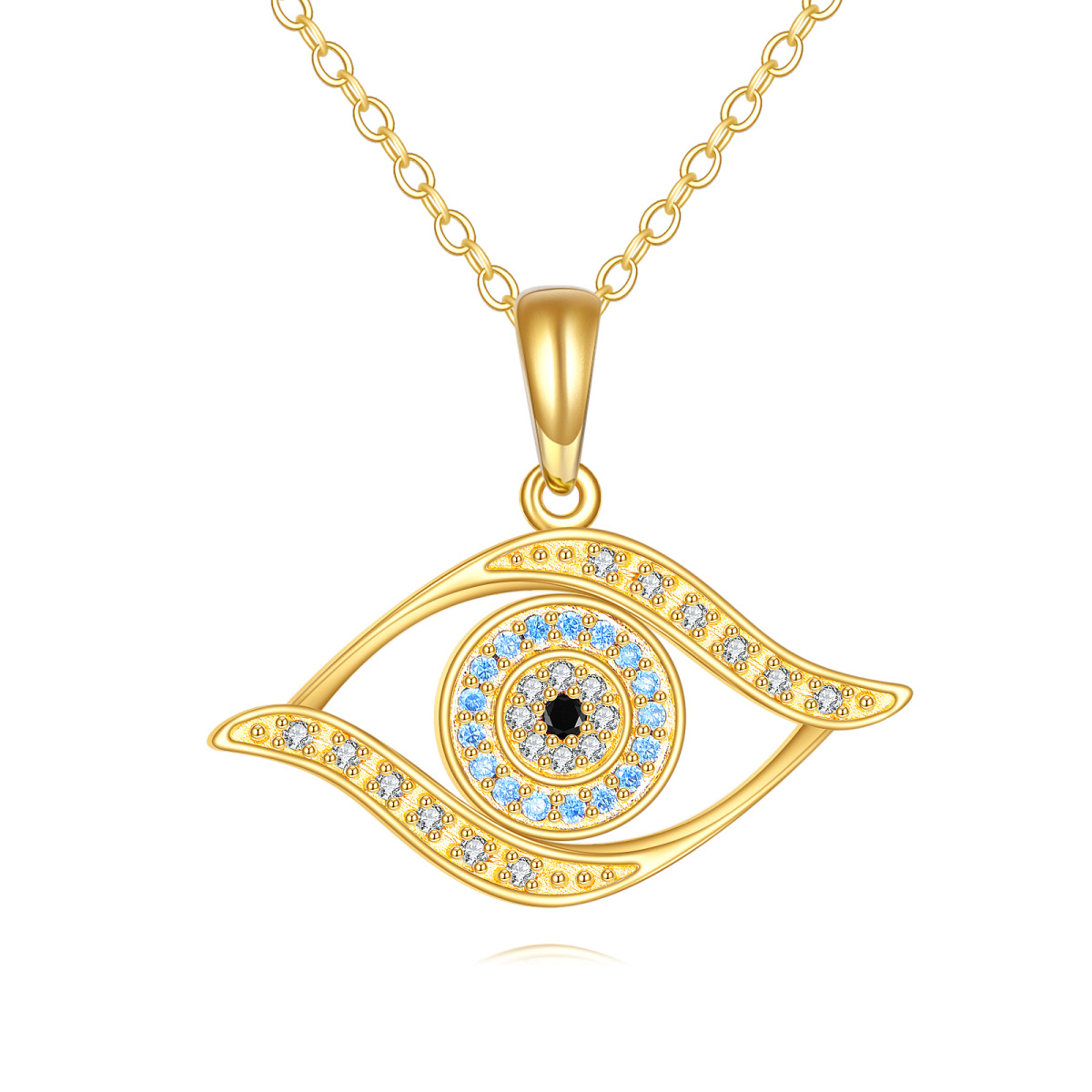 10K Gold Cubic Zirconia Evil Eye Necklace-1