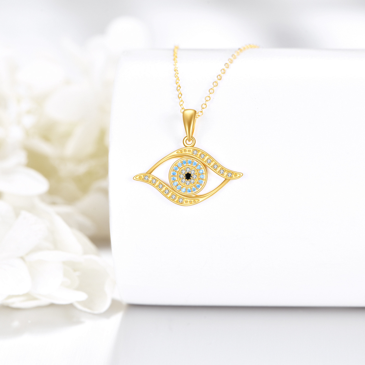 10K Gold Cubic Zirconia Evil Eye Necklace-3