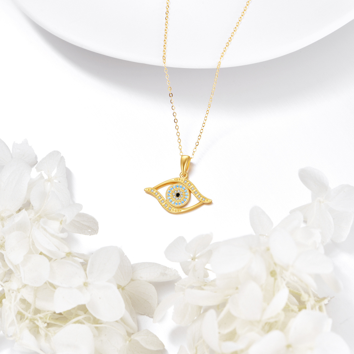 10K Gold Cubic Zirconia Evil Eye Necklace-4