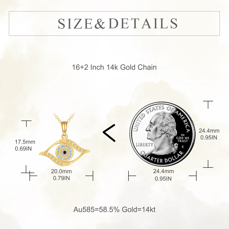 Halskette aus 10-karätigem Gold mit Zirkonia und bösem Blick-5