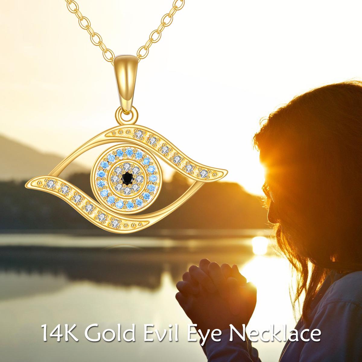 10K Gold Cubic Zirconia Evil Eye Necklace-6