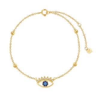 10K Gold Cubic Zirconia Evil Eye Charm Bracelet-39