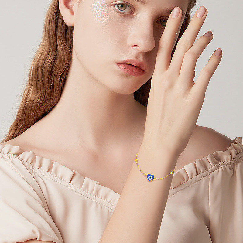 10K Gold Evil Eye Charm Bracelet-2