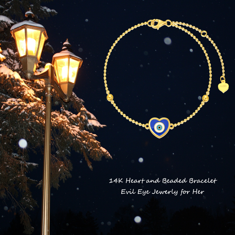 10K Gold Evil Eye Charm Bracelet-4