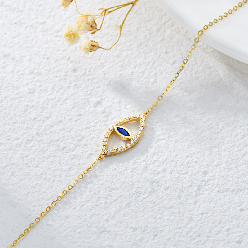 10K Gold Cubic Zirconia Evil Eye Charm Bracelet-3