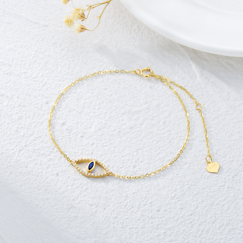 10K Gold Cubic Zirconia Evil Eye Charm Bracelet-4