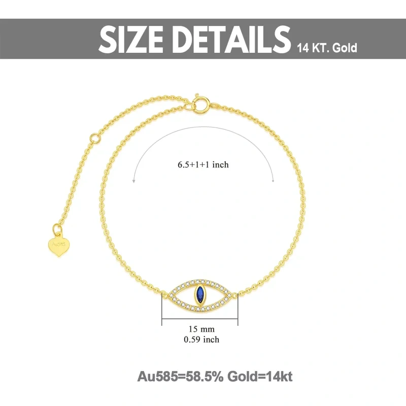 10K Gold Cubic Zirconia Evil Eye Charm Bracelet-5