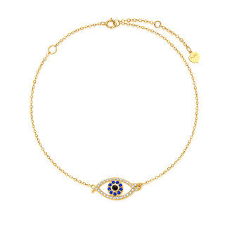 10K Gold Cubic Zirconia Evil Eye Charm Bracelet-44