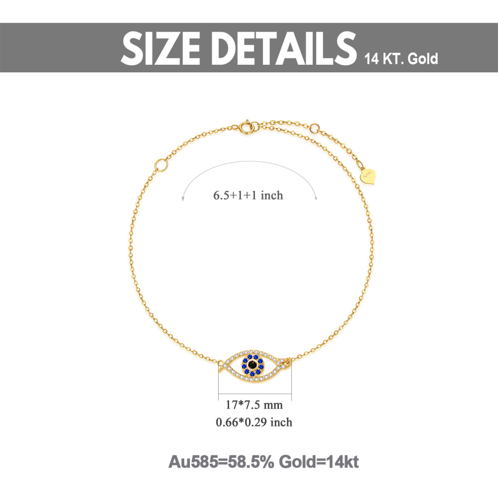 Pulseira com pingente de olho do mal em zircónio cúbico em ouro de 14 quilates-5