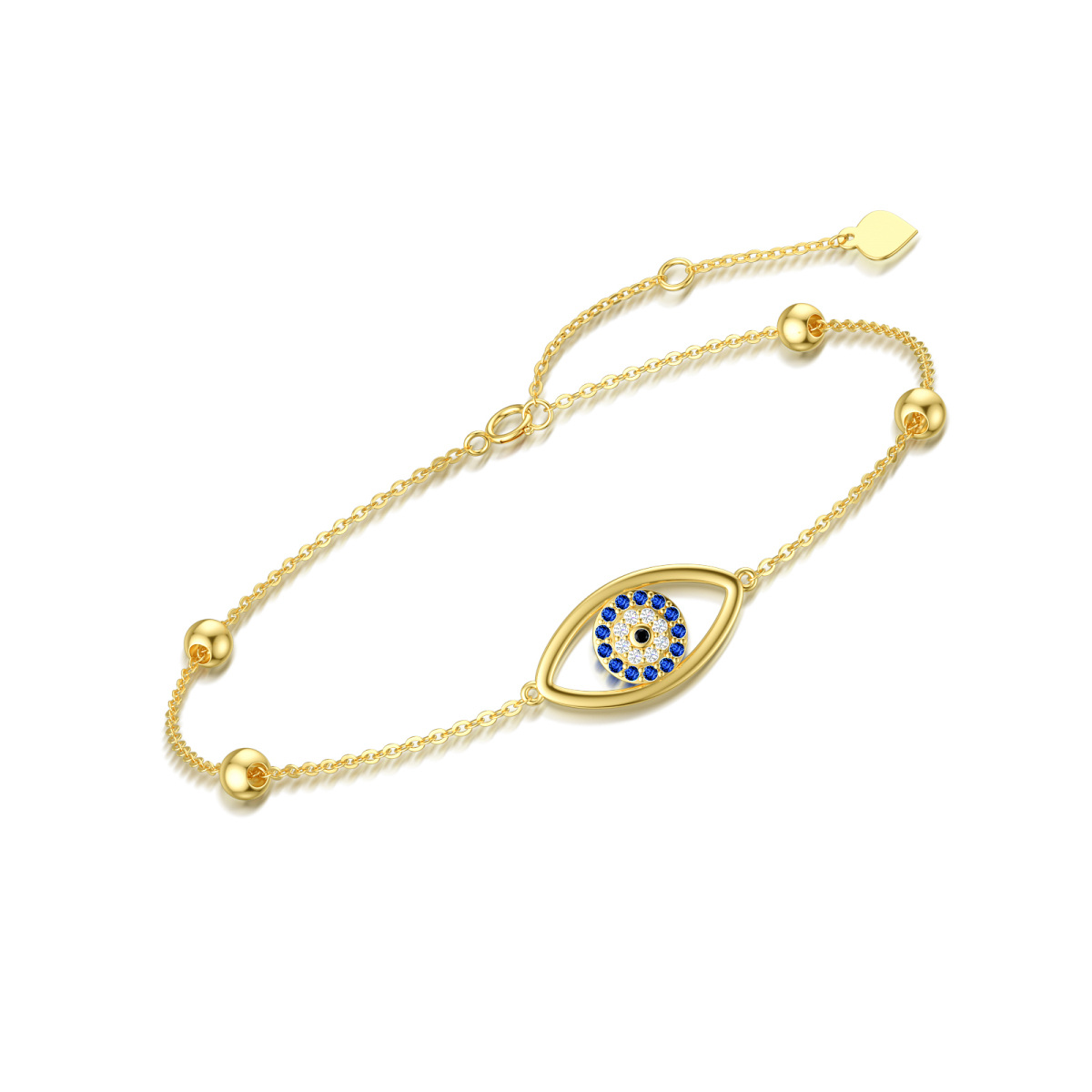 Bracelet en or 14K avec pendentif œil maléfique en zircon cubique-1