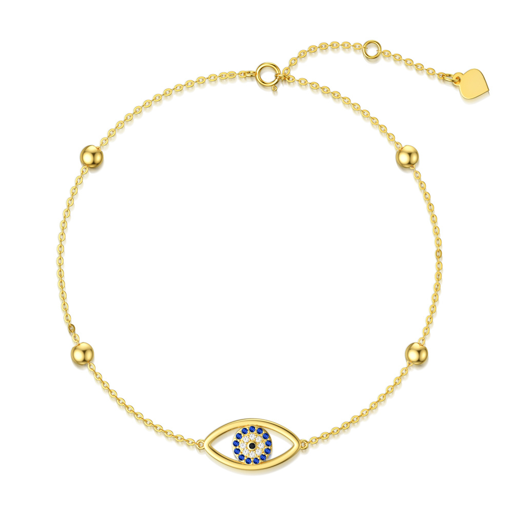 Pulseira com pingente de olho do mal em zircónio cúbico em ouro de 14 quilates-3