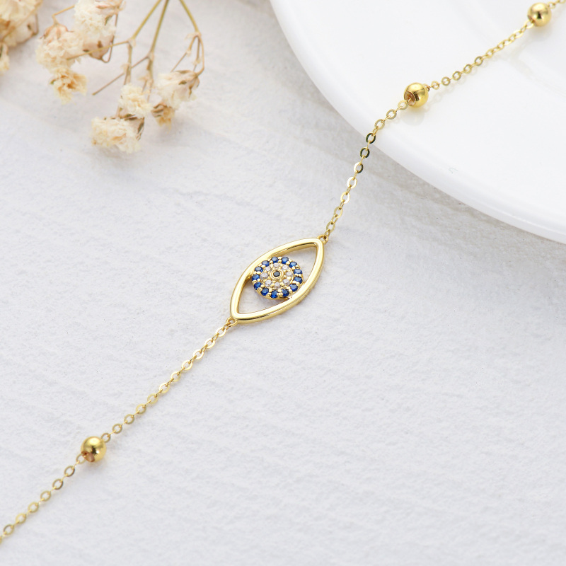 Pulseira com pendente de olho grego em ouro branco 10K e zircónias cúbicas-5