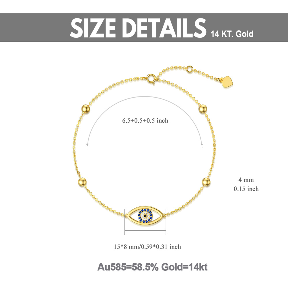 Pulseira com pingente de olho do mal em zircónio cúbico em ouro de 14 quilates-6