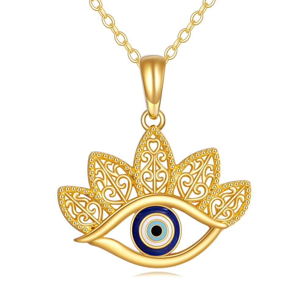 Collier pendentif mauvais œil en or 14 carats-1