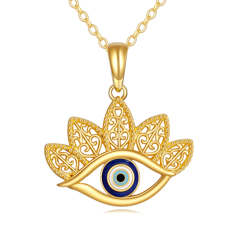 10K Gold Evil Eye Pendant Necklace-9