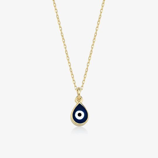 10K Gold Evil Eye Pendant Necklace