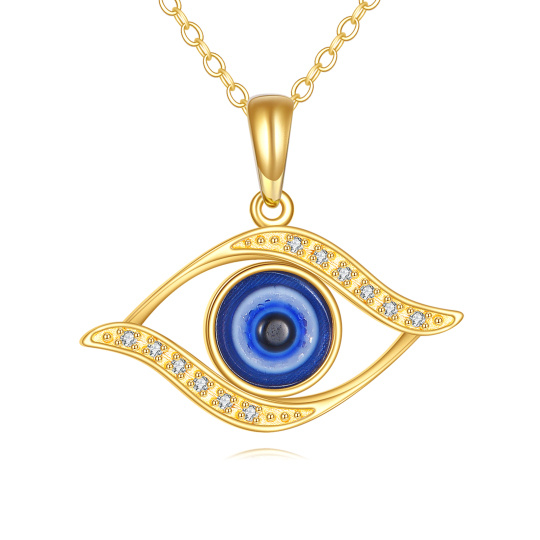 10K-Gold-Anhänger-Halskette mit Zirkonia und bösem Auge