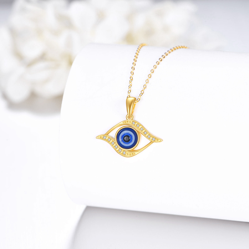 Collar colgante de oro de 14 quilates con circonia cúbica y diseño de ojo malvado-3