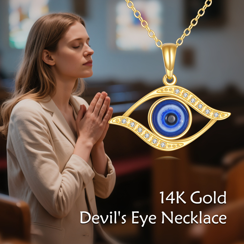 Collar colgante de oro de 14 quilates con circonia cúbica y diseño de ojo malvado-5