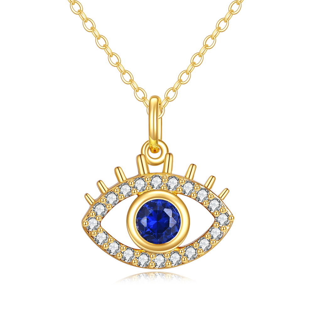 10K Gold Cubic Zirconia Evil Eye Pendant Necklace-1