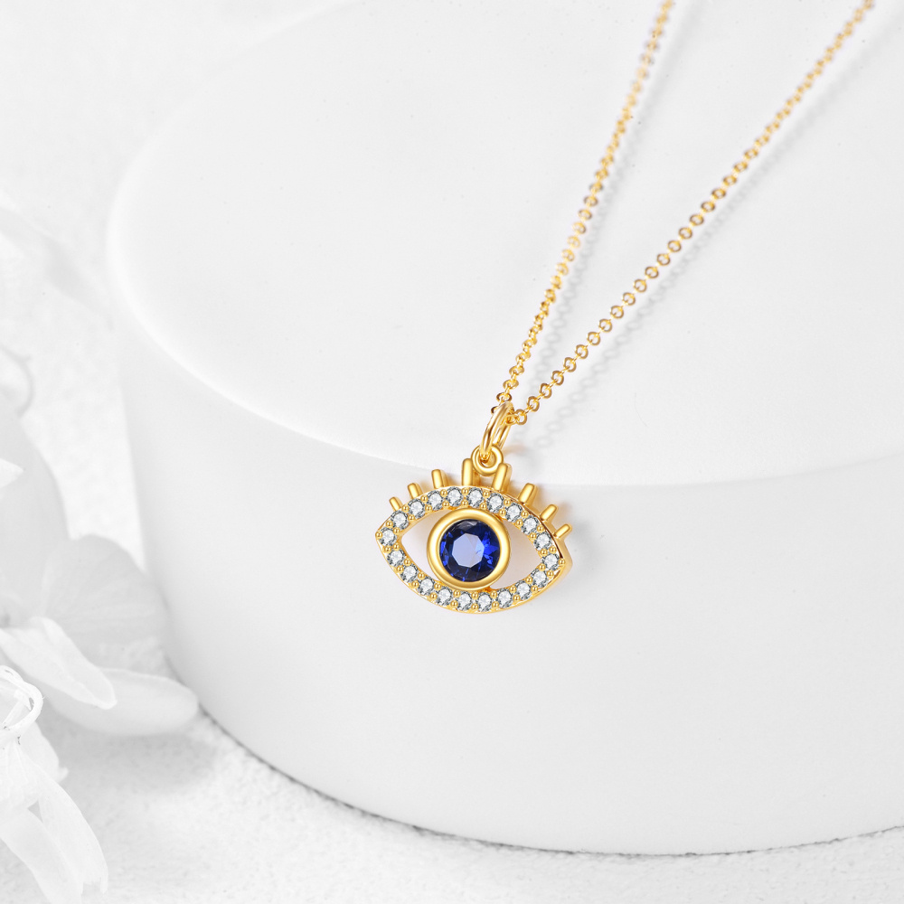 10K Gold Cubic Zirconia Evil Eye Pendant Necklace-3