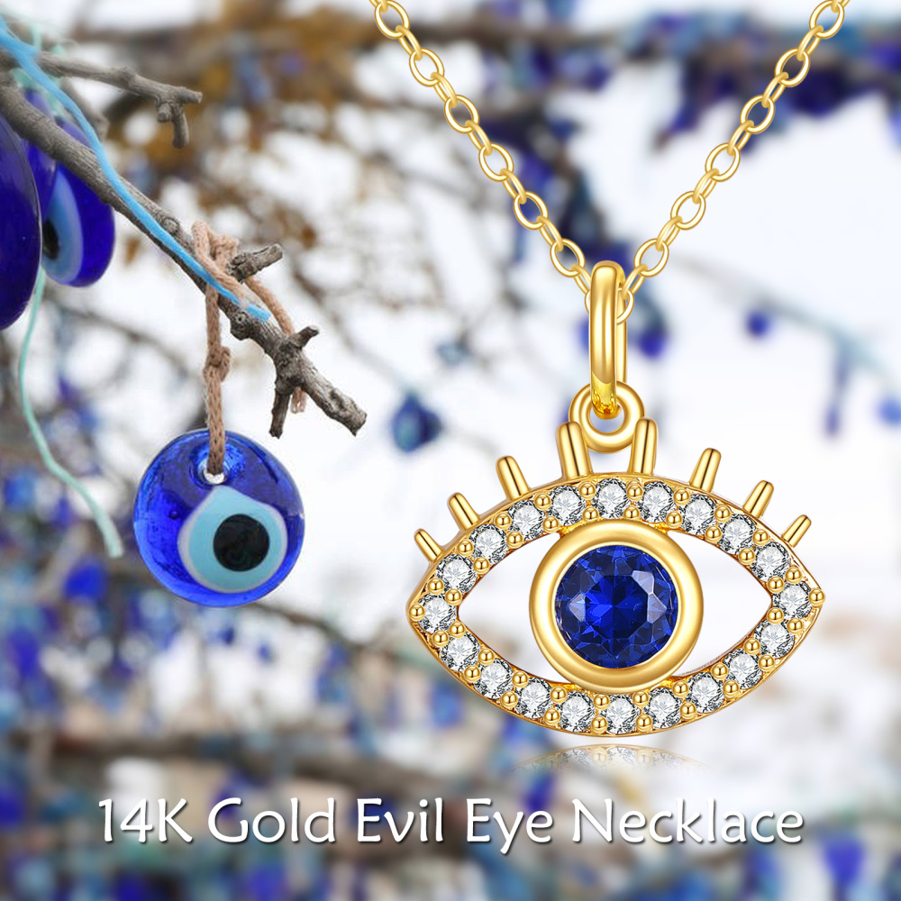 10K Gold Cubic Zirconia Evil Eye Pendant Necklace-5