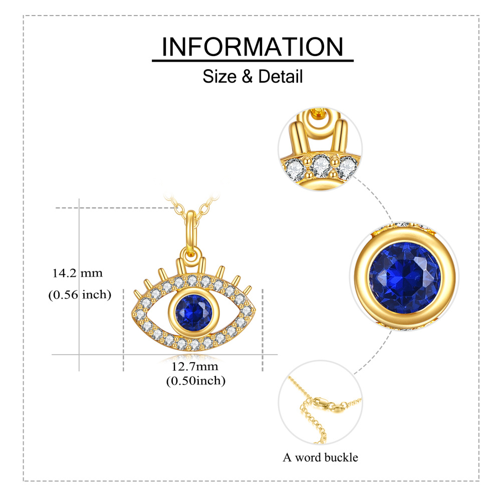 10K Gold Cubic Zirconia Evil Eye Pendant Necklace-6