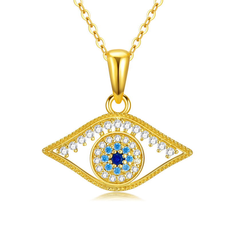 10K Gold Cubic Zirconia Evil Eye Pendant Necklace-13